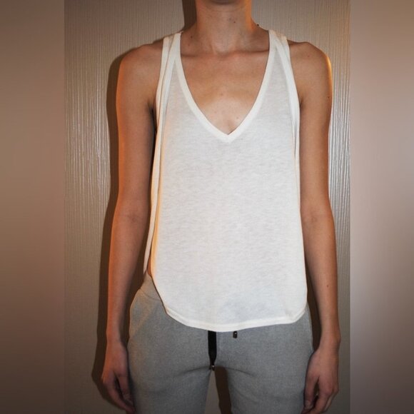 Anthropologie One Grey Day Orion Knit Tank Top Racerback V-neck Cream White - Picture 7 of 16